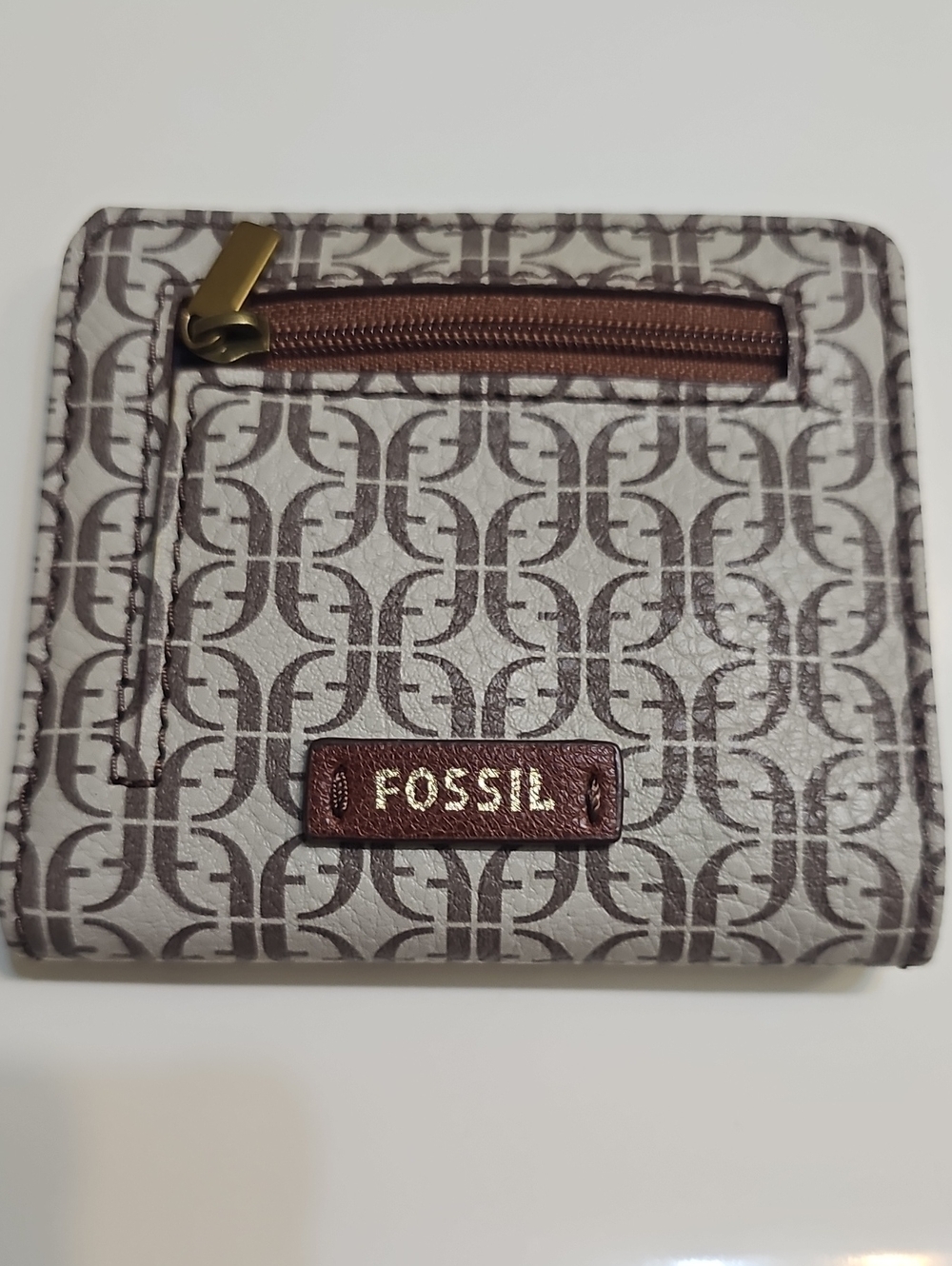 Fossil Brown Logo Zip Wallet - Women's Accessory